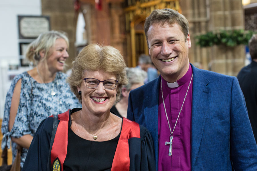 Dr Cathy Ross with the Rt Rev Martyn Snow, Bishop of Leicester